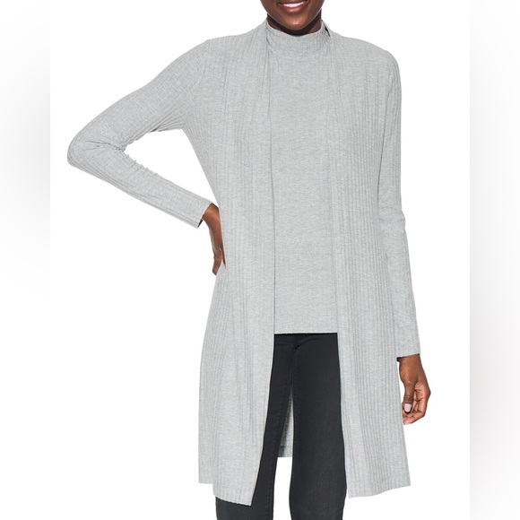 WHBM HEATHER GRAY RIBBED MOCK NECK TOP & DUSTER - Picture 1 of 16